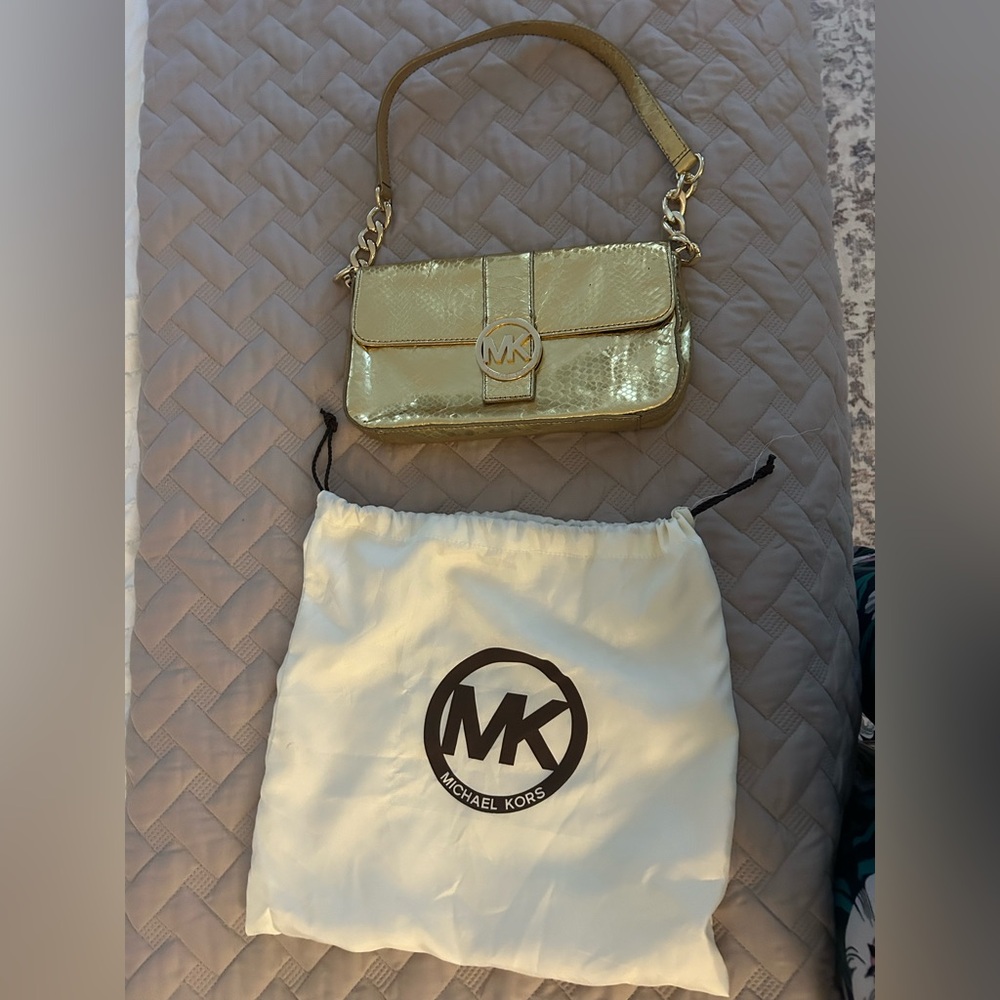 Michael Kors Fulton Gold Flap Handbag